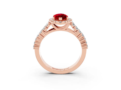 Rose gold Marquise Cut Halo Pavé Diamond Engagement Ring with Split Shank and Four-Prong Setting_3