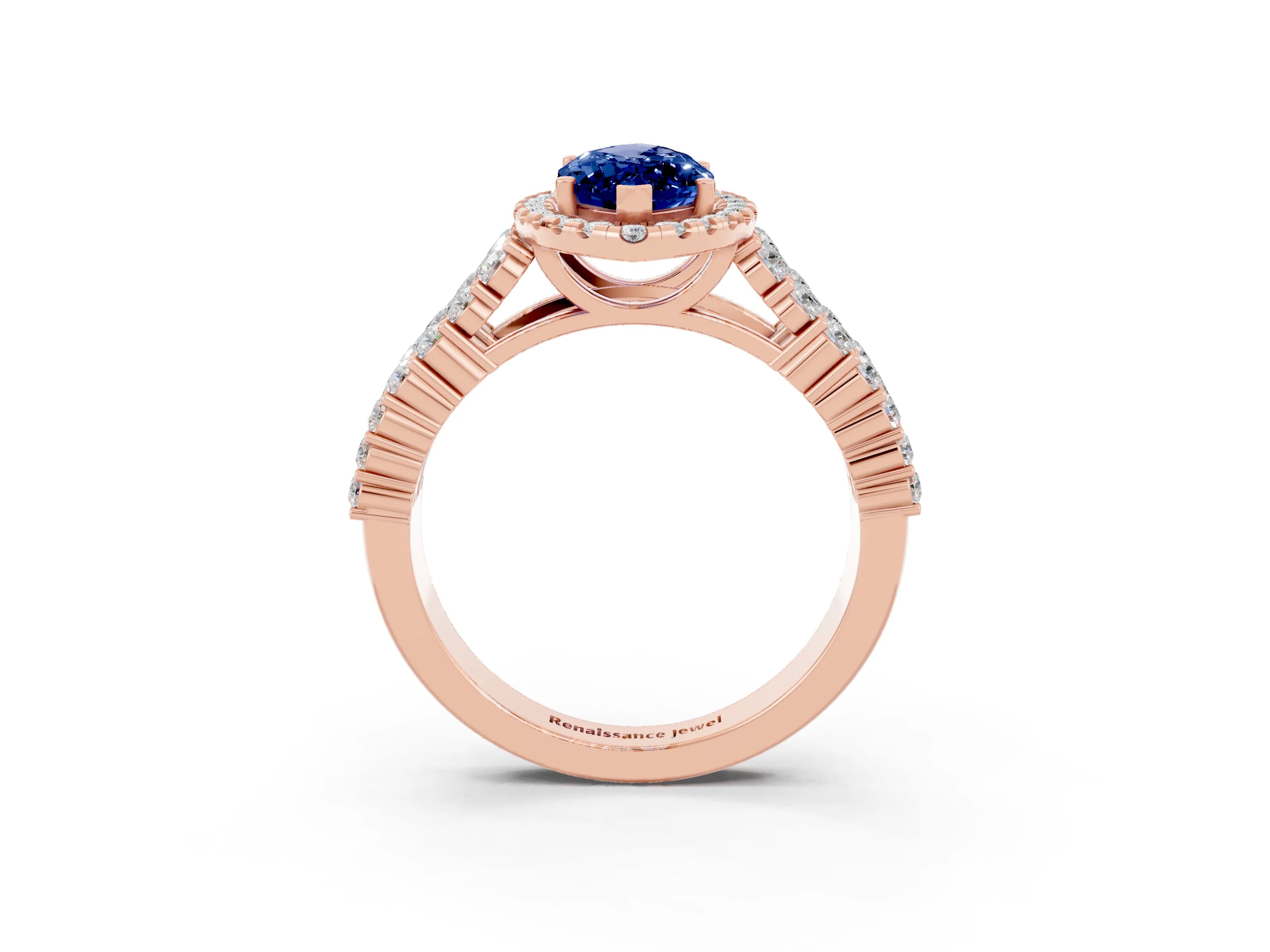 Rose gold Marquise Cut Halo Pavé Diamond Engagement Ring with Split Shank and Four-Prong Setting_3