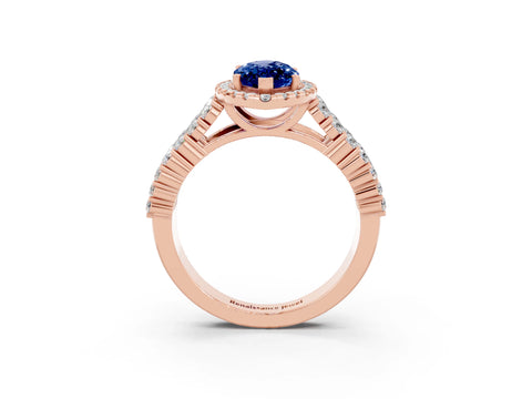 Rose gold Marquise Cut Halo Pavé Diamond Engagement Ring with Split Shank and Four-Prong Setting_3