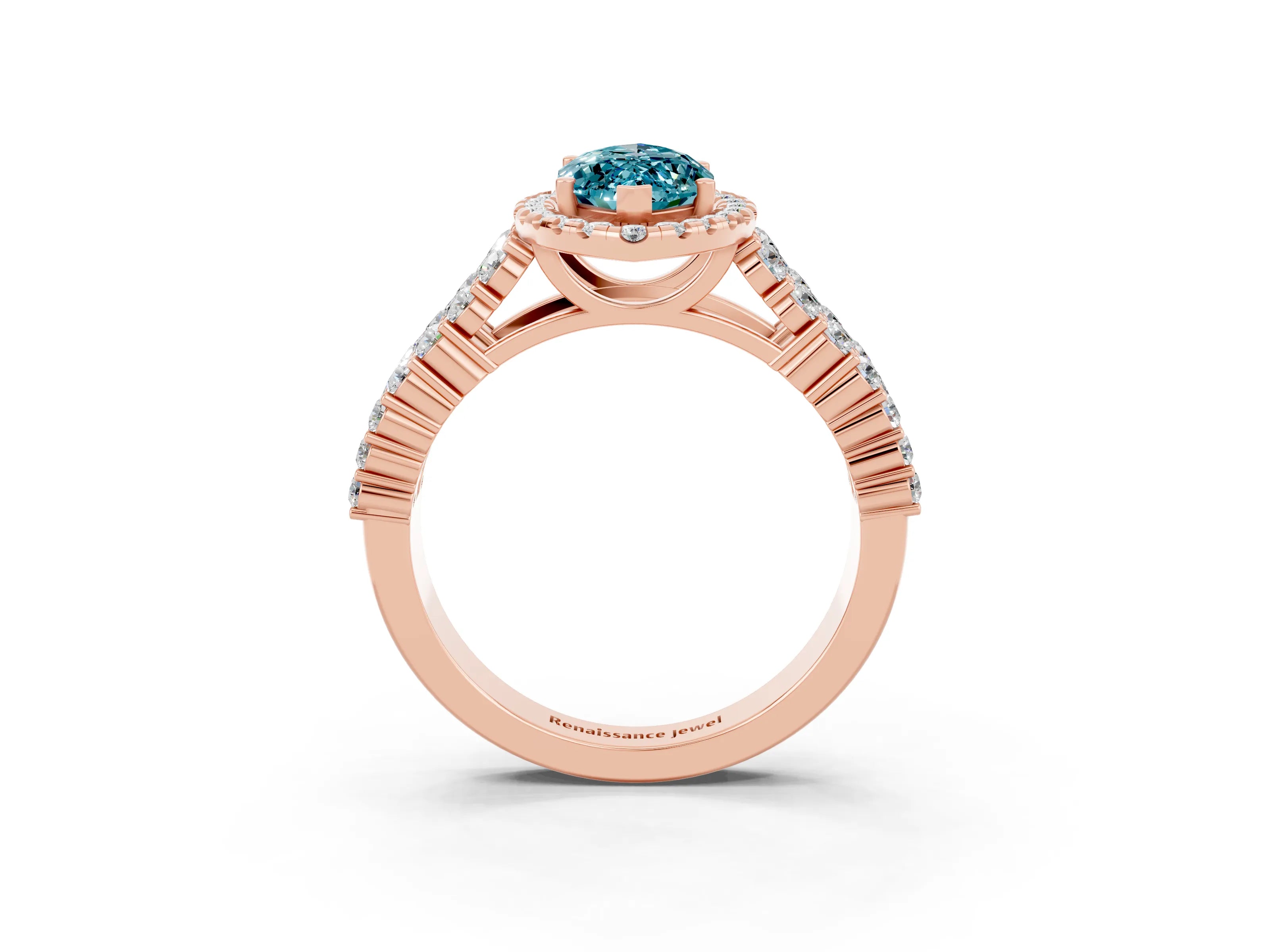 Rose gold Marquise Cut Halo Pavé Diamond Engagement Ring with Split Shank and Four-Prong Setting_3