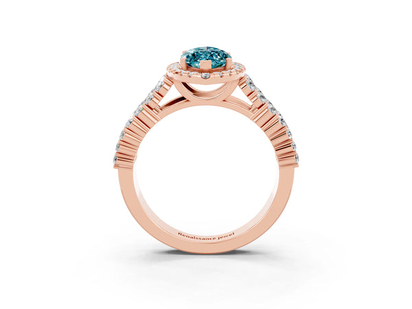 Rose gold Marquise Cut Halo Pavé Diamond Engagement Ring with Split Shank and Four-Prong Setting