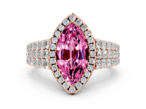 Rose gold Marquise Cut Halo Pavé Diamond Engagement Ring with Split Shank and Four-Prong Setting