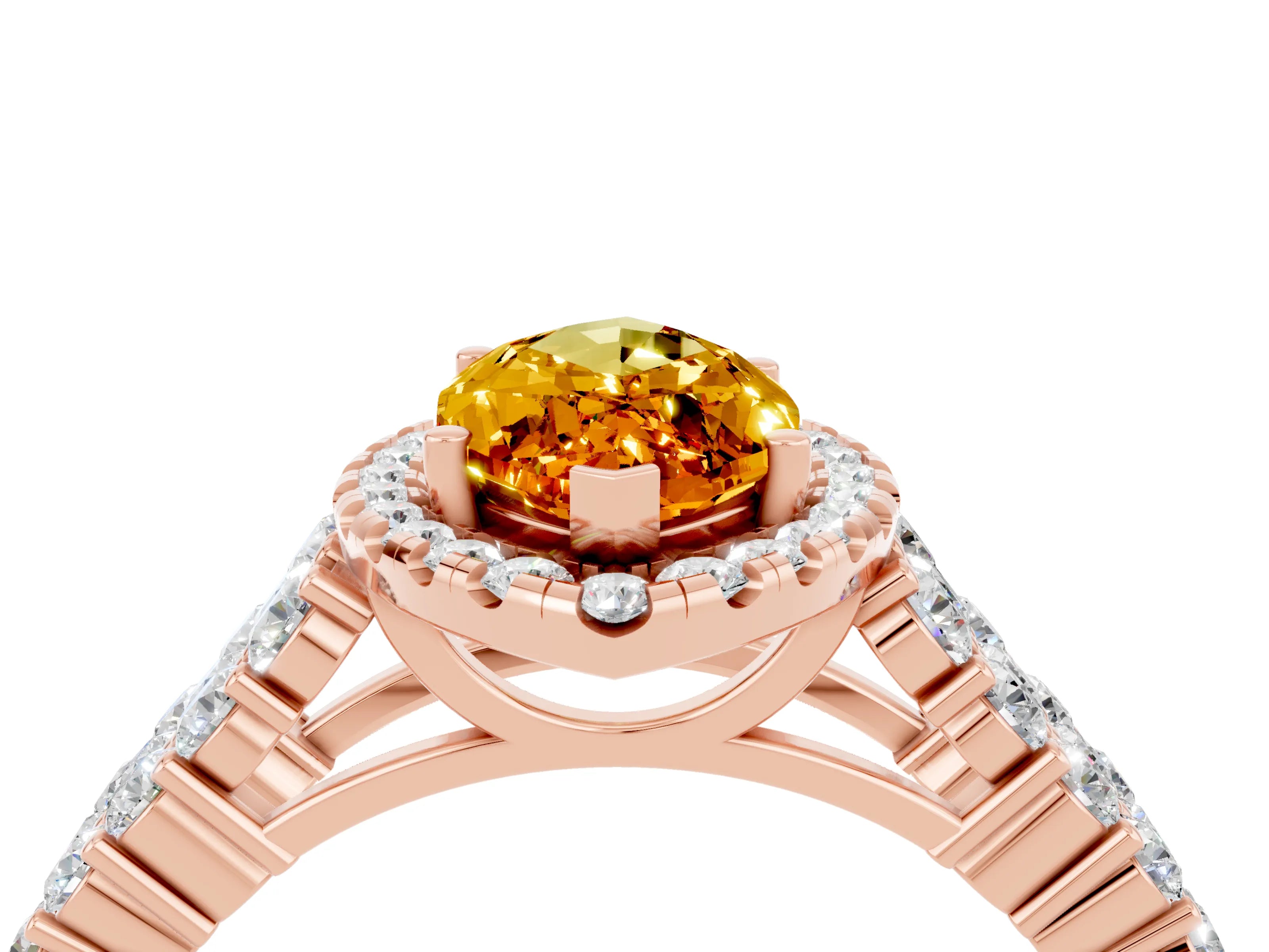 Rose gold Marquise Cut Halo Pavé Diamond Engagement Ring with Split Shank and Four-Prong Setting_4