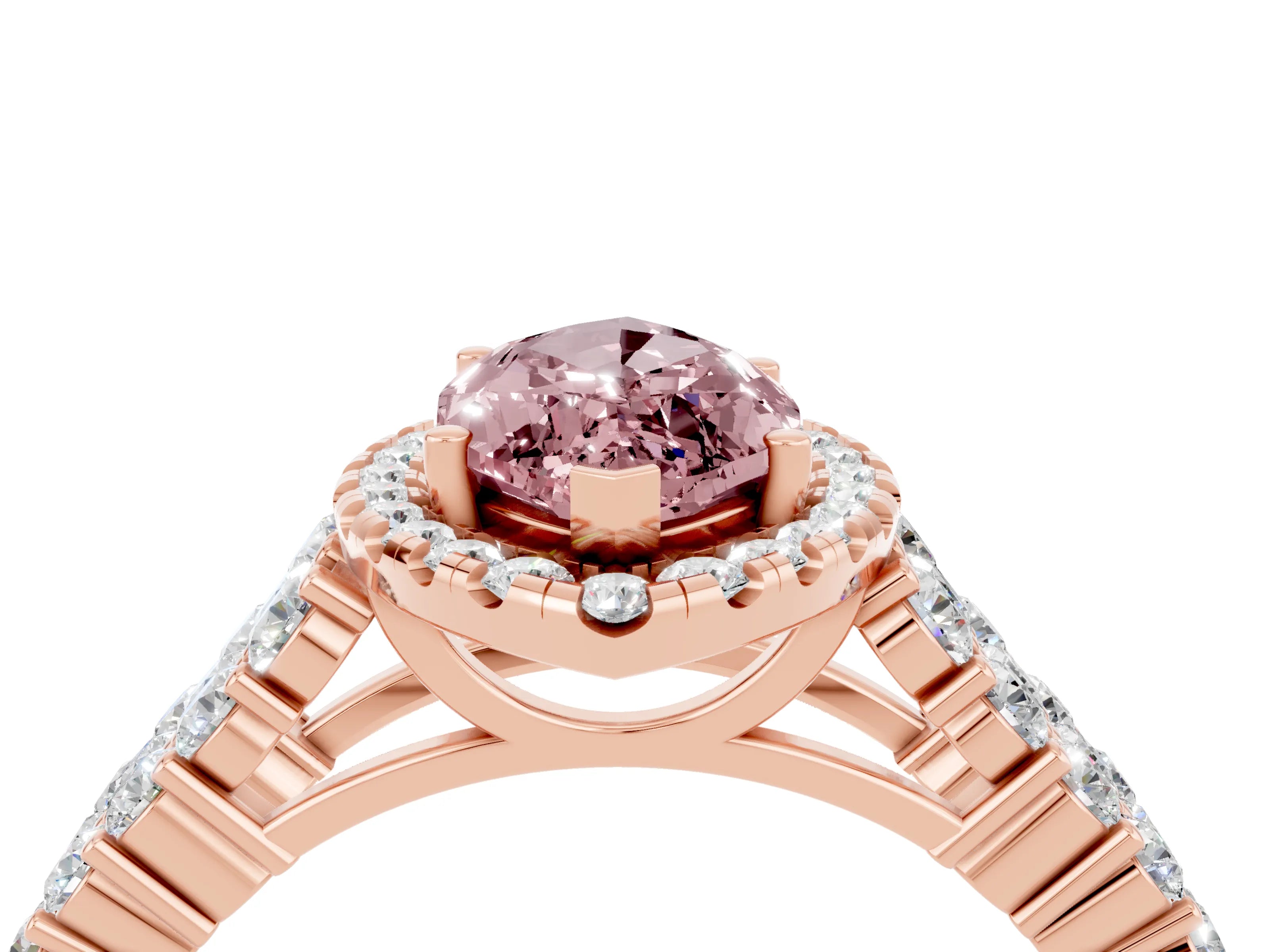 Rose gold Marquise Cut Halo Pavé Diamond Engagement Ring with Split Shank and Four-Prong Setting_4