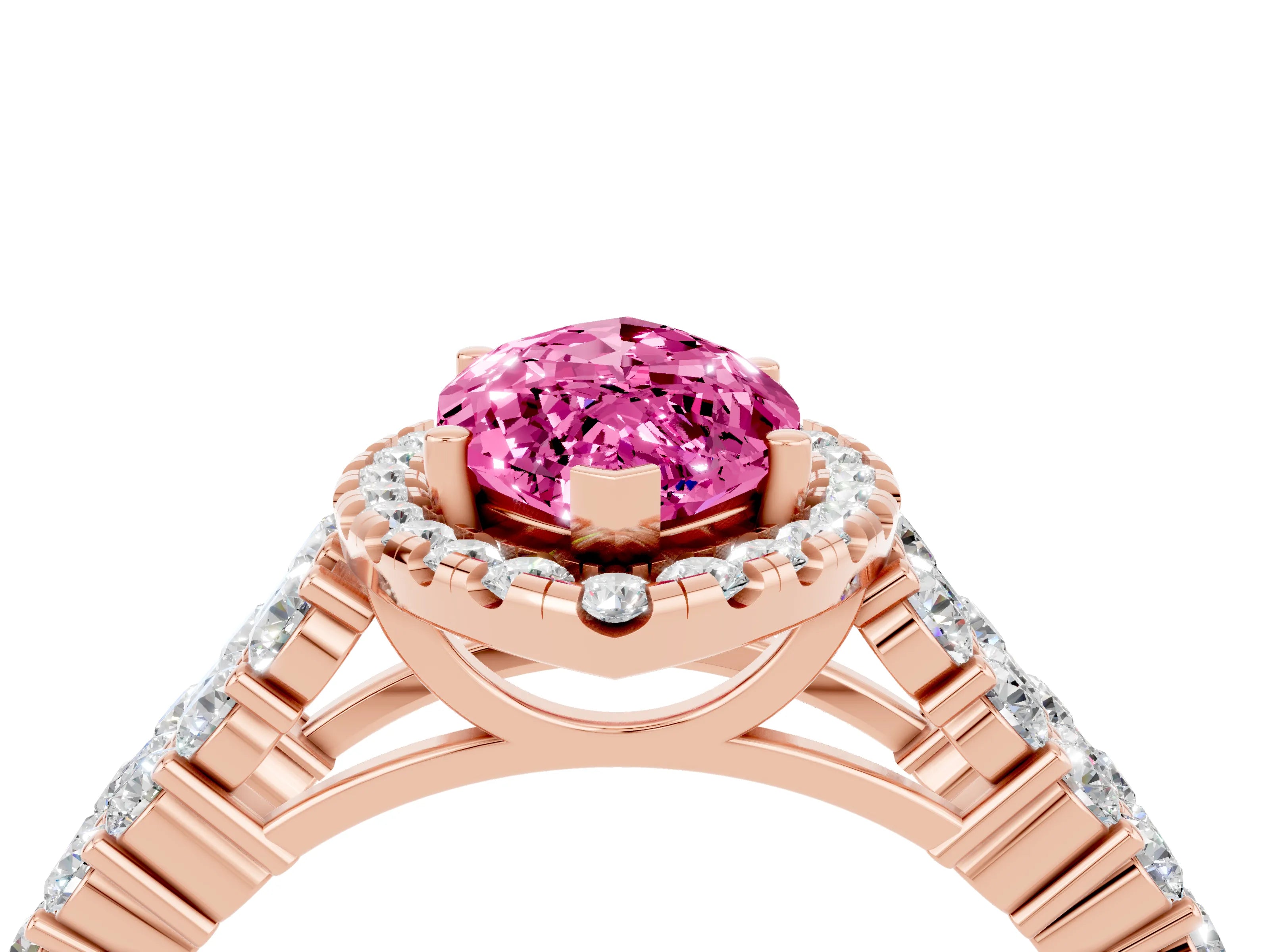 Rose gold Marquise Cut Halo Pavé Diamond Engagement Ring with Split Shank and Four-Prong Setting_4