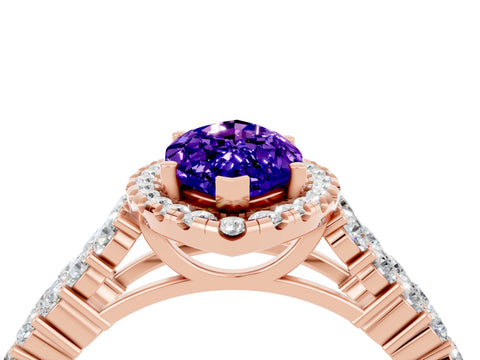 Rose gold Marquise Cut Halo Pavé Diamond Engagement Ring with Split Shank and Four-Prong Setting_4
