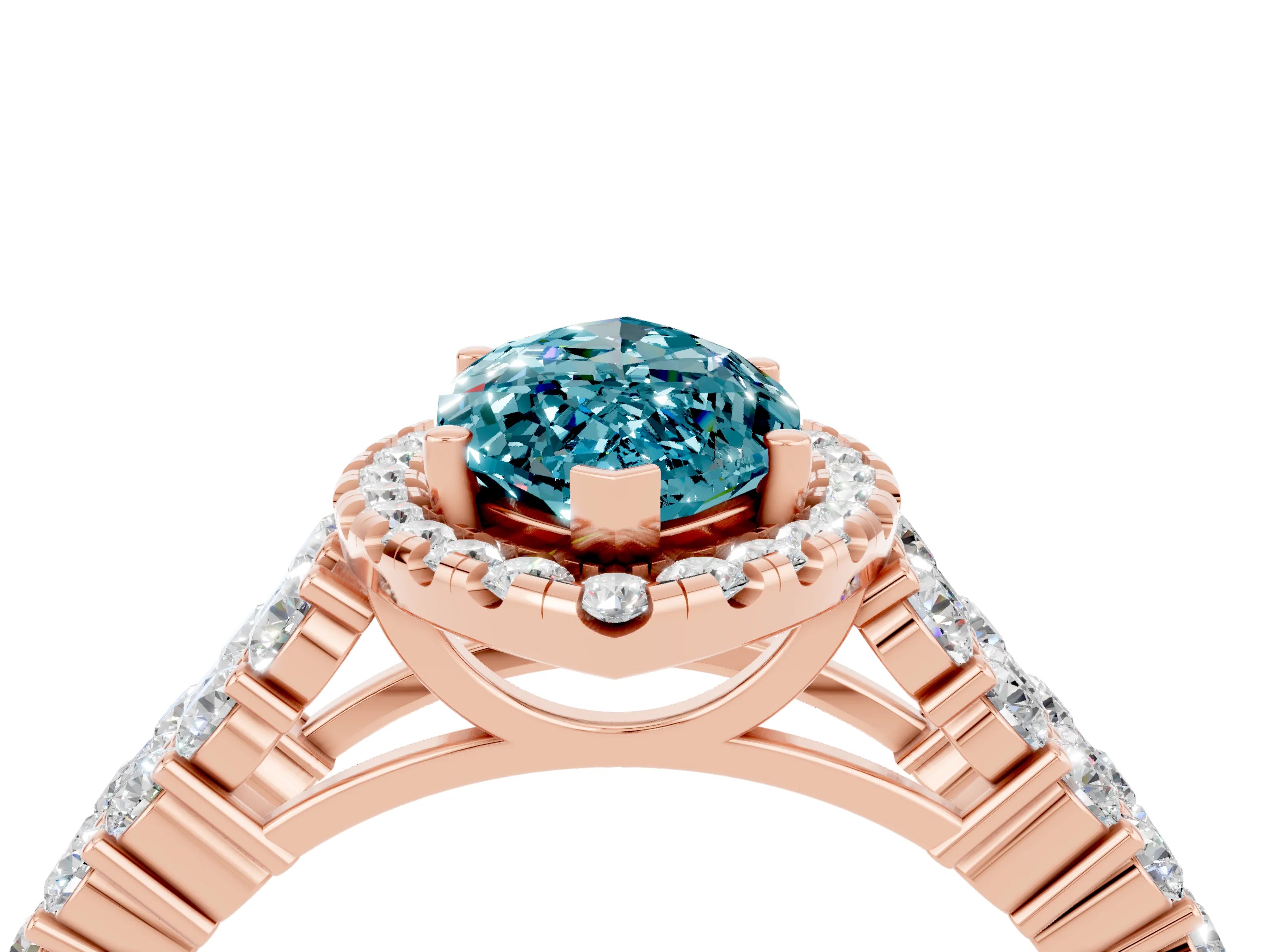 Rose gold Marquise Cut Halo Pavé Diamond Engagement Ring with Split Shank and Four-Prong Setting_4