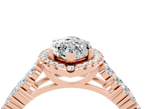 Rose gold Marquise Cut Halo Pavé Diamond Engagement Ring with Split Shank and Four-Prong Setting_4