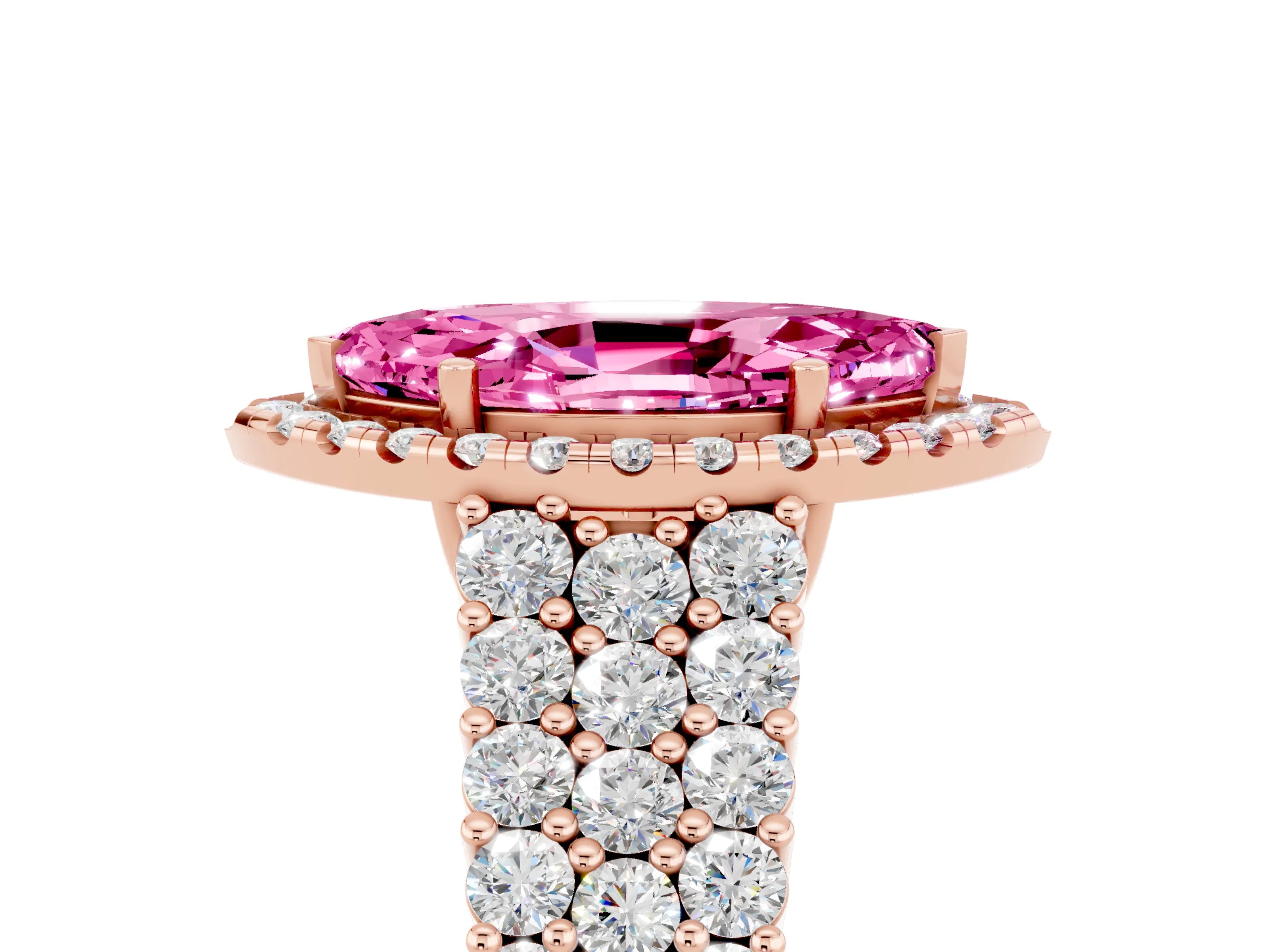 Rose gold Marquise Cut Halo Pavé Diamond Engagement Ring with Split Shank and Four-Prong Setting_5