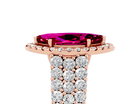 Rose gold Marquise Cut Halo Pavé Diamond Engagement Ring with Split Shank and Four-Prong Setting_5