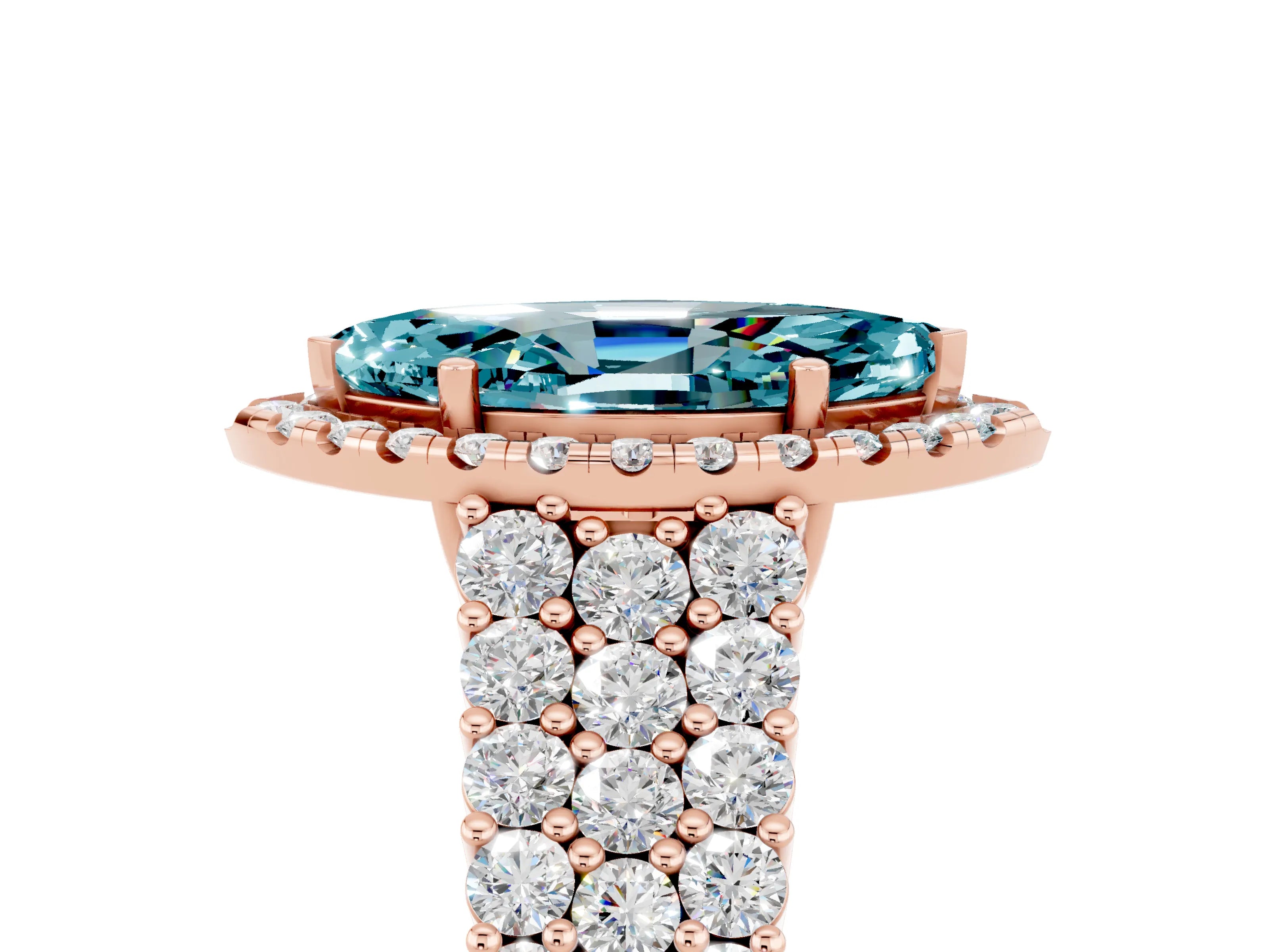 Rose gold Marquise Cut Halo Pavé Diamond Engagement Ring with Split Shank and Four-Prong Setting_5
