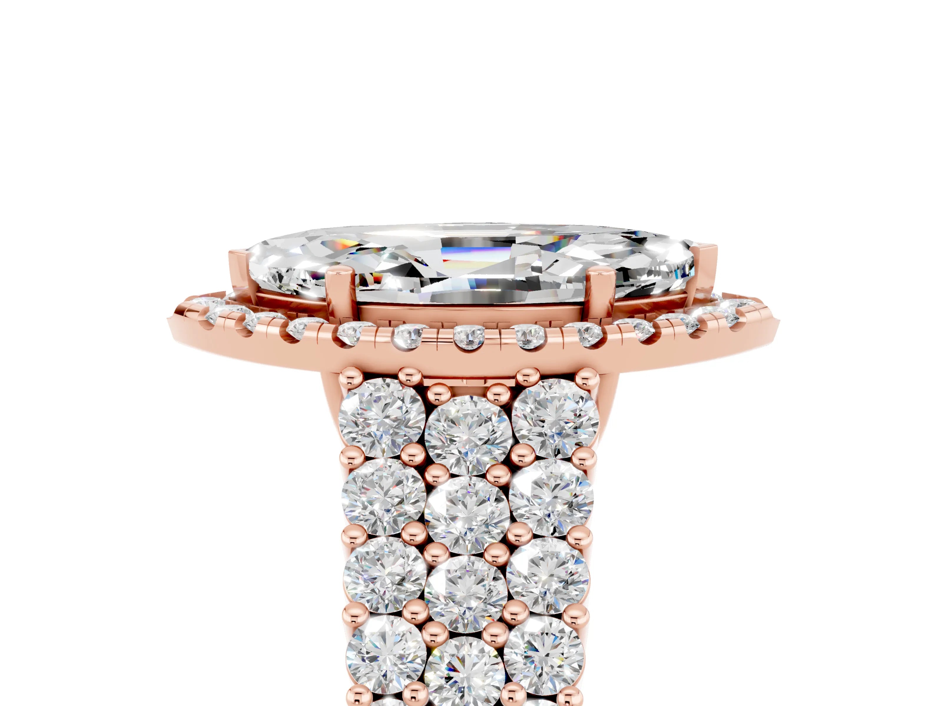 Rose gold Marquise Cut Halo Pavé Diamond Engagement Ring with Split Shank and Four-Prong Setting_5