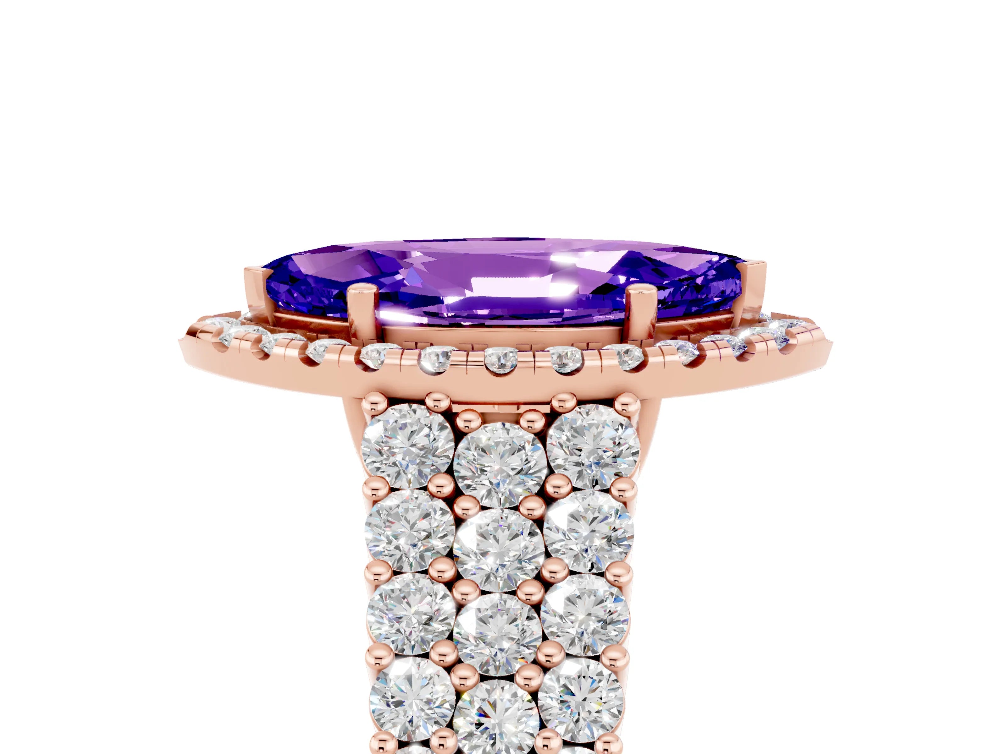 Rose gold Marquise Cut Halo Pavé Diamond Engagement Ring with Split Shank and Four-Prong Setting_5