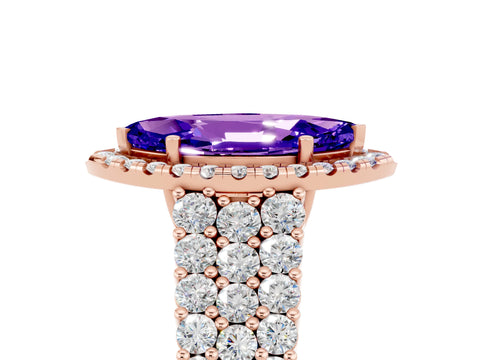 Rose gold Marquise Cut Halo Pavé Diamond Engagement Ring with Split Shank and Four-Prong Setting_5
