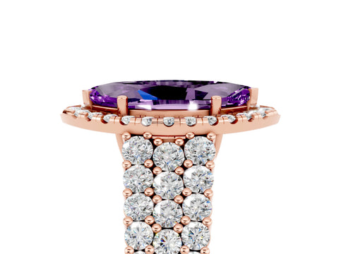 Rose gold Marquise Cut Halo Pavé Diamond Engagement Ring with Split Shank and Four-Prong Setting_5
