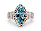 Rose gold Marquise Cut Halo Pavé Diamond Engagement Ring with Split Shank and Four-Prong Setting