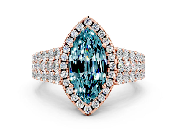 Rose gold Marquise Cut Halo Pavé Diamond Engagement Ring with Split Shank and Four-Prong Setting