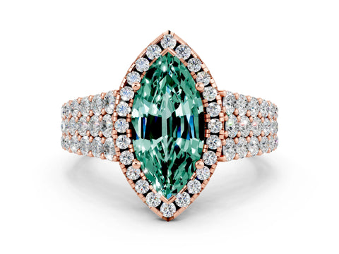 Rose gold Marquise Cut Halo Pavé Diamond Engagement Ring with Split Shank and Four-Prong Setting