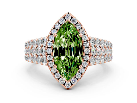 Rose gold Marquise Cut Halo Pavé Diamond Engagement Ring with Split Shank and Four-Prong Setting