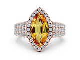 Rose gold Marquise Cut Halo Pavé Diamond Engagement Ring with Split Shank and Four-Prong Setting