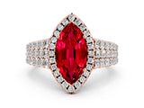 Rose gold Marquise Cut Halo Pavé Diamond Engagement Ring with Split Shank and Four-Prong Setting