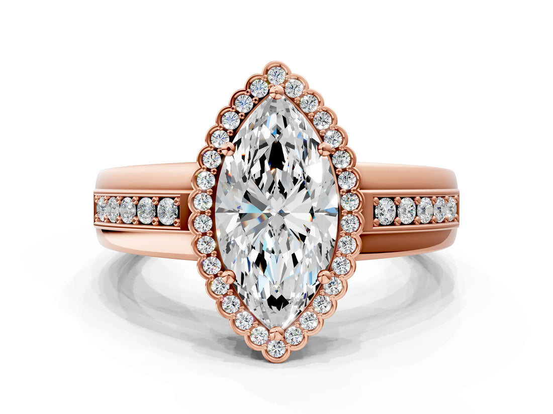 Rose gold Marquise Cut Halo Pave Band Four-Prong Ring_62