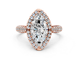 Rose gold Marquise Cut Halo Pave Band Four-Prong Setting Ring_34