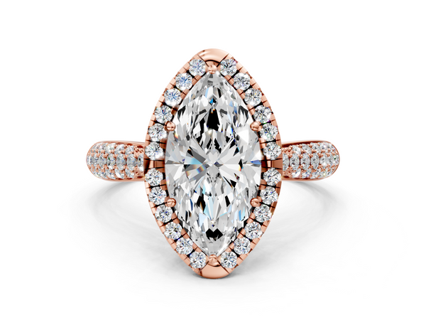 Rose gold Marquise Cut Halo Pave Band Four-Prong Setting Ring