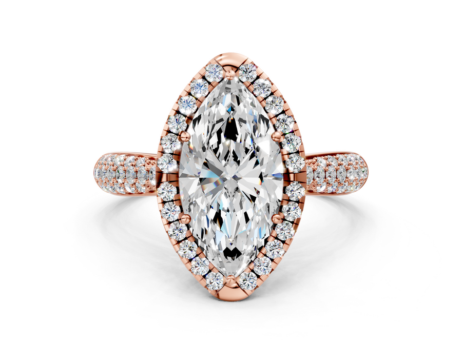 Rose gold Marquise Cut Halo Pave Band Four-Prong Setting Ring