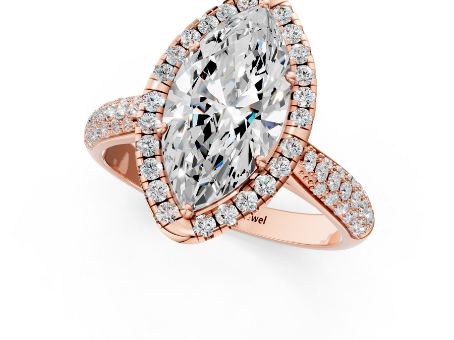 Rose gold Marquise Cut Halo Pave Band Four-Prong Setting Ring