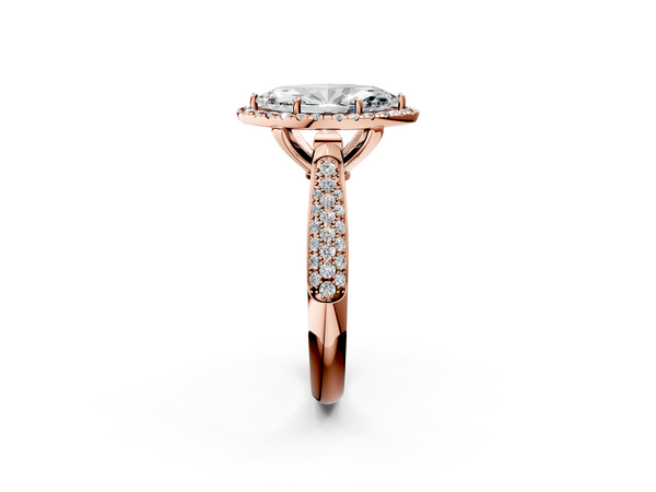 Rose gold Marquise Cut Halo Pave Band Four-Prong Setting Ring