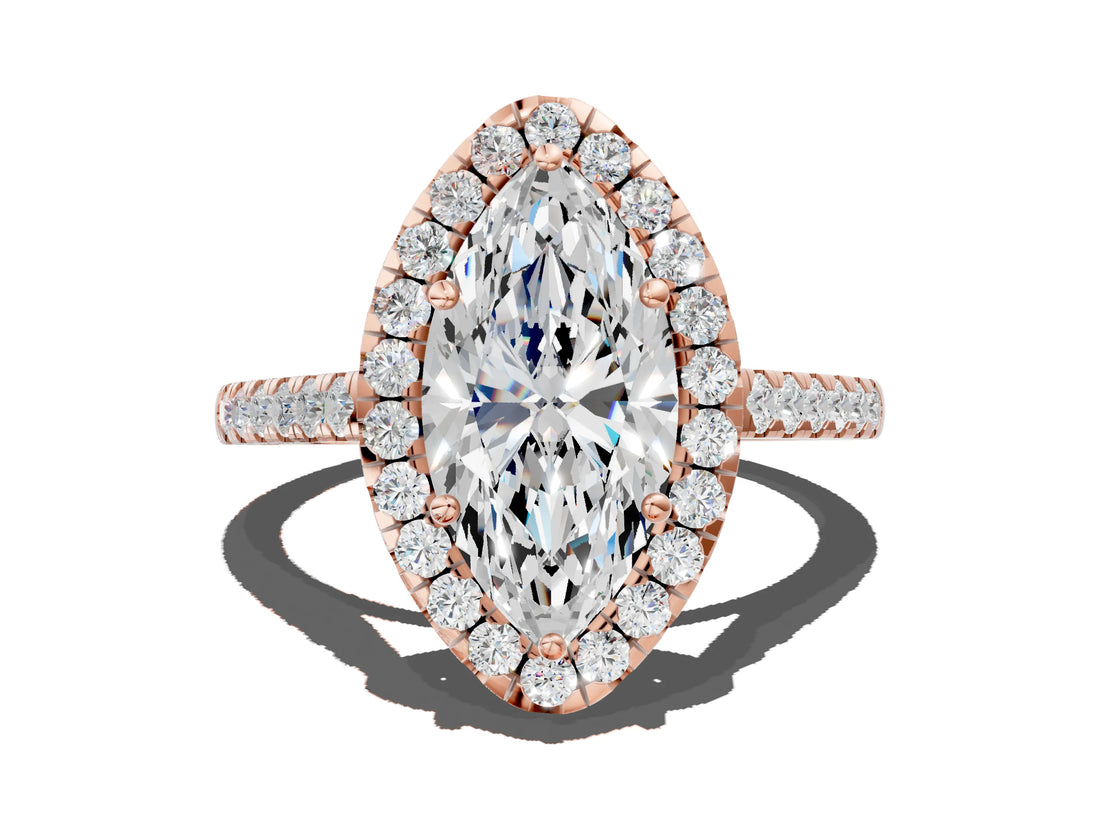 Rose gold Marquise Cut Halo Pave Diamond Engagement Ring with Four-Prong Setting_3