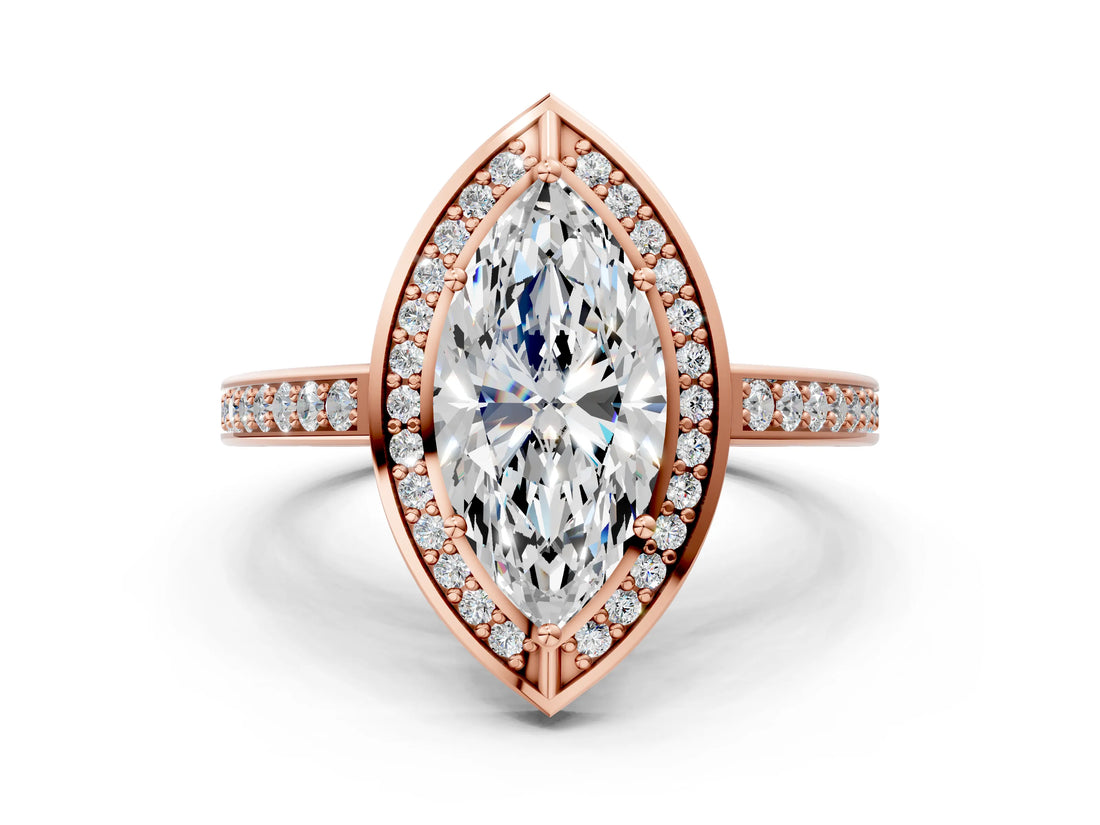 Rose gold Marquise Cut Halo Pave Split Shank Prong Setting Ring_32