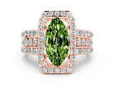 Rose gold Marquise Cut Halo Peridot Ring with Split Shank and Four-Prong Setting