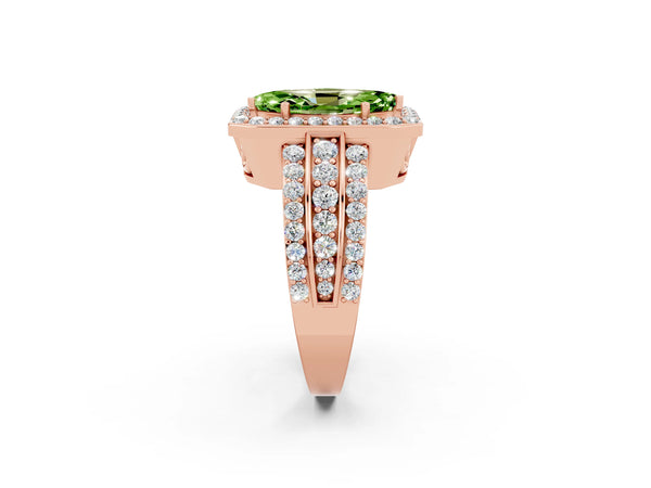 Rose gold Marquise Cut Halo Peridot Ring with Round  Split Shank and Prong Setting