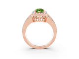 Rose gold Marquise Cut Halo Peridot Ring with Split Shank and Four-Prong Setting_3