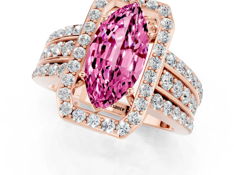 Rose gold Marquise Cut Halo Pink Sapphire Ring with Split Shank and Four-Prong Setting_25