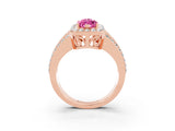 Rose gold Marquise Cut Halo Pink Sapphire Ring with Split Shank and Four-Prong Setting_27