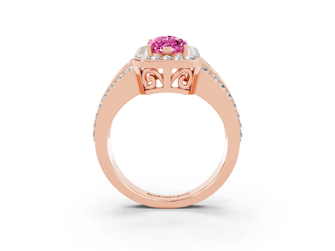 Rose gold Marquise Cut Halo Pink Sapphire Ring with Split Shank and Four-Prong Setting_27