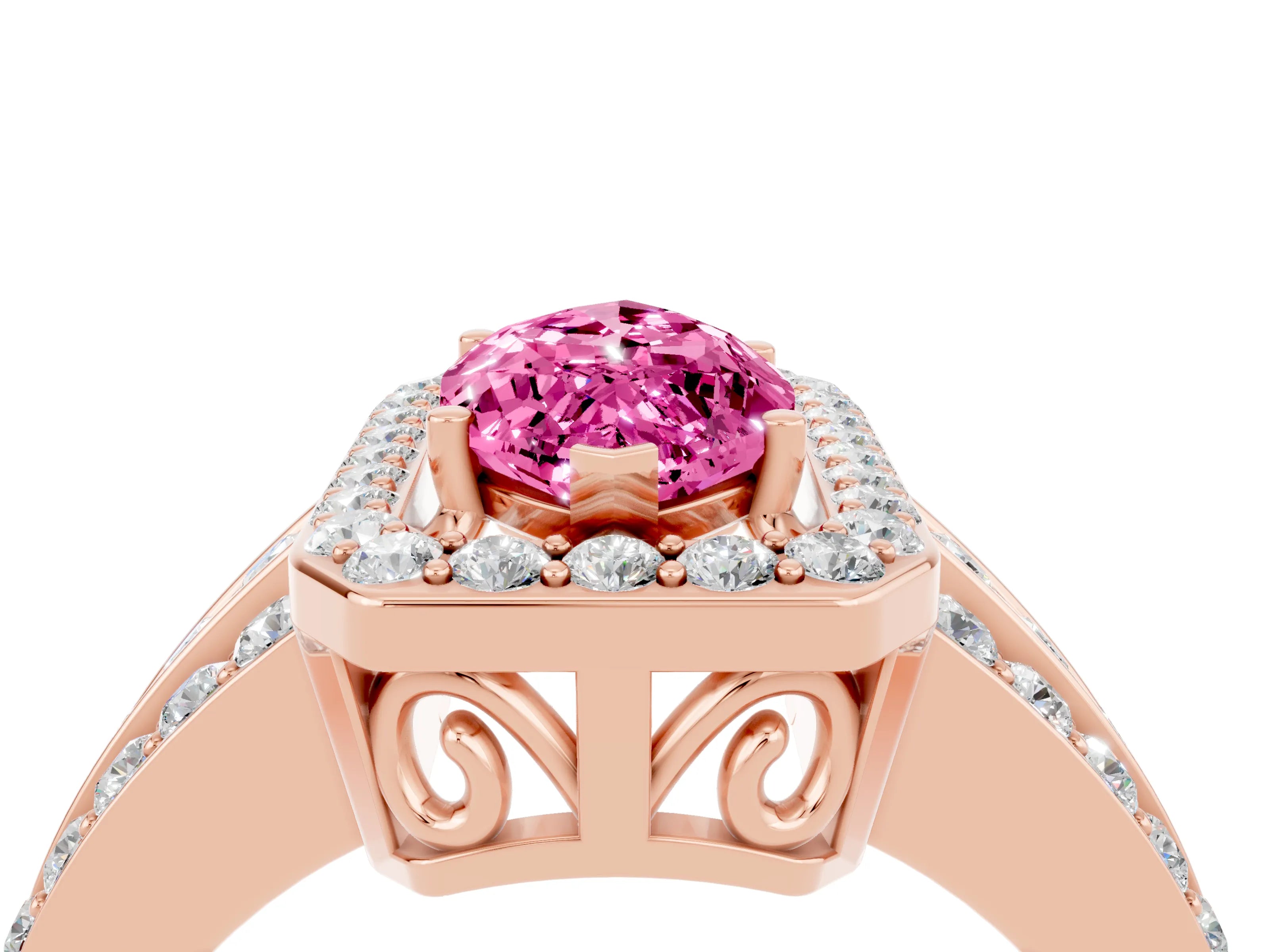 Rose gold Marquise Cut Halo Pink Sapphire Ring with Split Shank and Four-Prong Setting_28