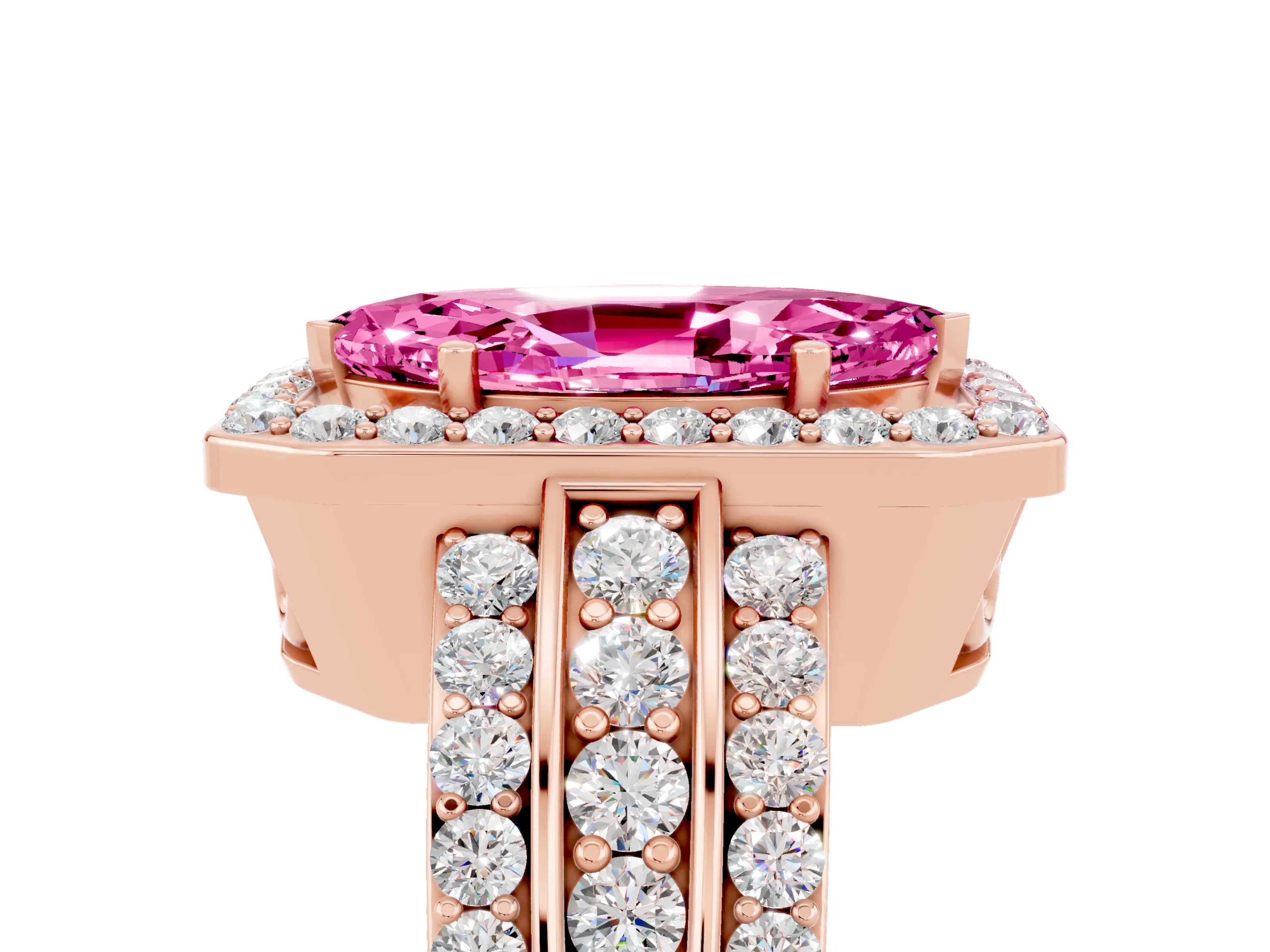Rose gold Marquise Cut Halo Pink Sapphire Ring with Split Shank and Four-Prong Setting_29