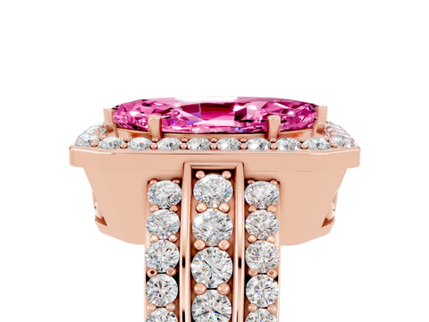 Rose gold Marquise Cut Halo Pink Sapphire Ring with Split Shank and Four-Prong Setting_29