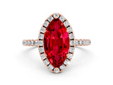 Rose gold Marquise Cut Halo Round Diamond Pavé Band Four-Prong Ring