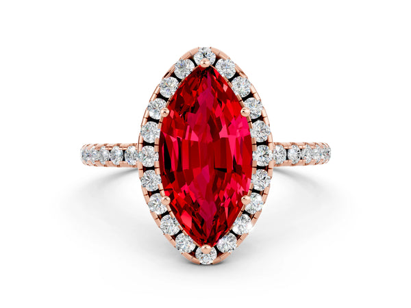 Rose gold Marquise Cut Halo Round Diamond Pavé Band Four-Prong Ring