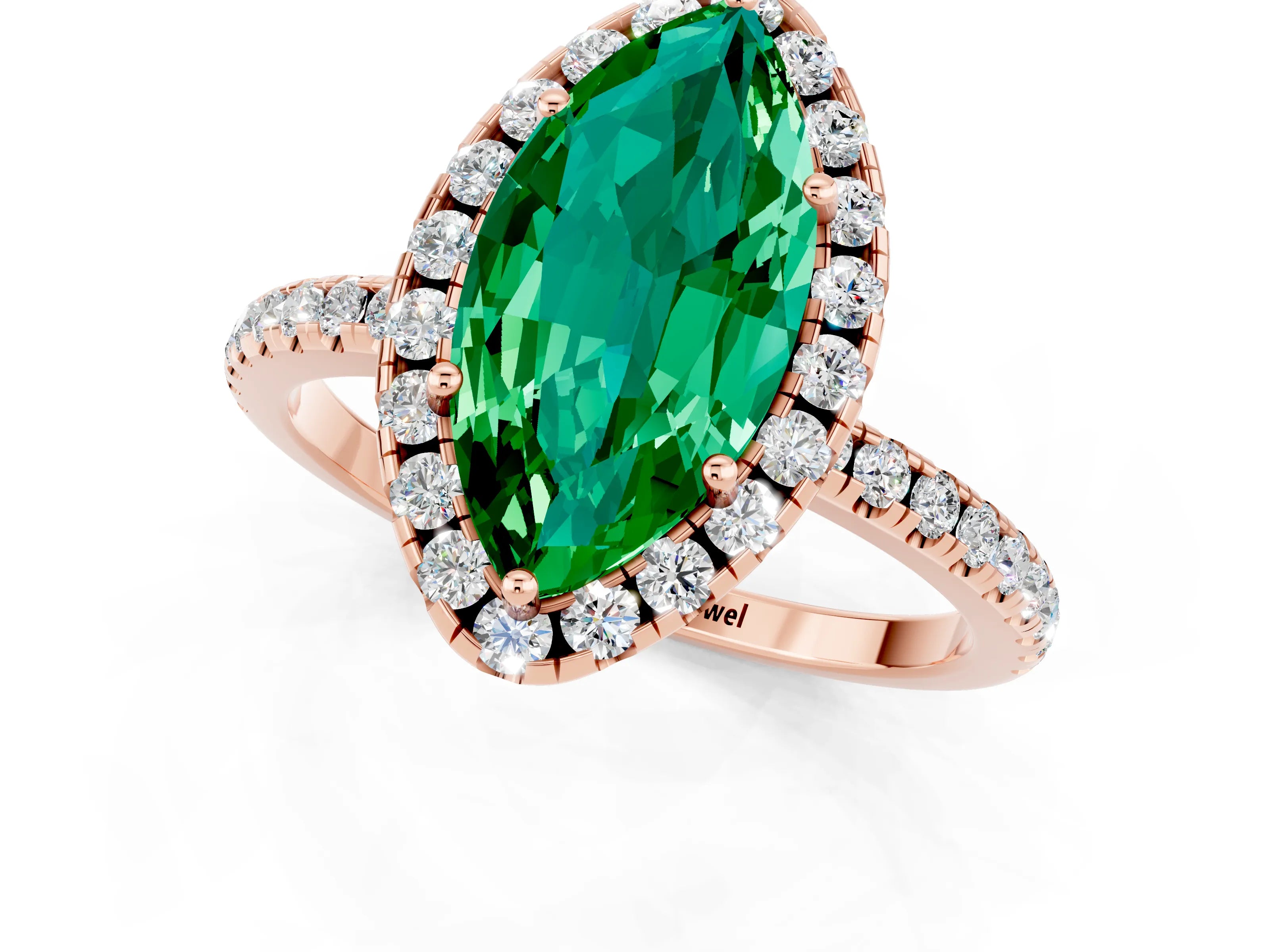 Rose gold Marquise Cut Halo Round Diamond Pavé Band Four-Prong Ring_1