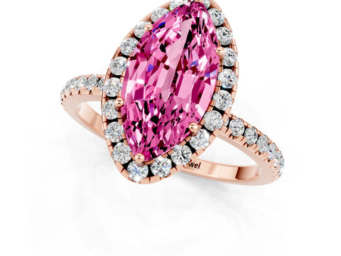 Rose gold Marquise Cut Halo Round Diamond Pavé Band Four-Prong Ring_1