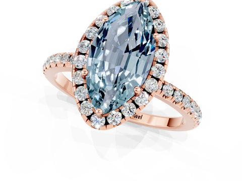 Rose gold Marquise Cut Halo Round Diamond Pavé Band Four-Prong Ring_1