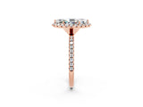 Rose gold Marquise Cut Halo Round Diamond Pavé Band Four-Prong Ring_2