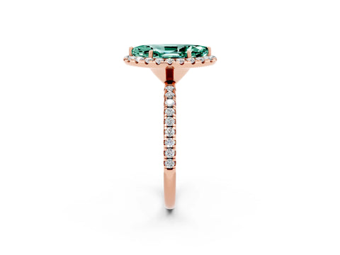 Rose gold Marquise Cut Halo Round Diamond Pavé Band Four-Prong Ring_2