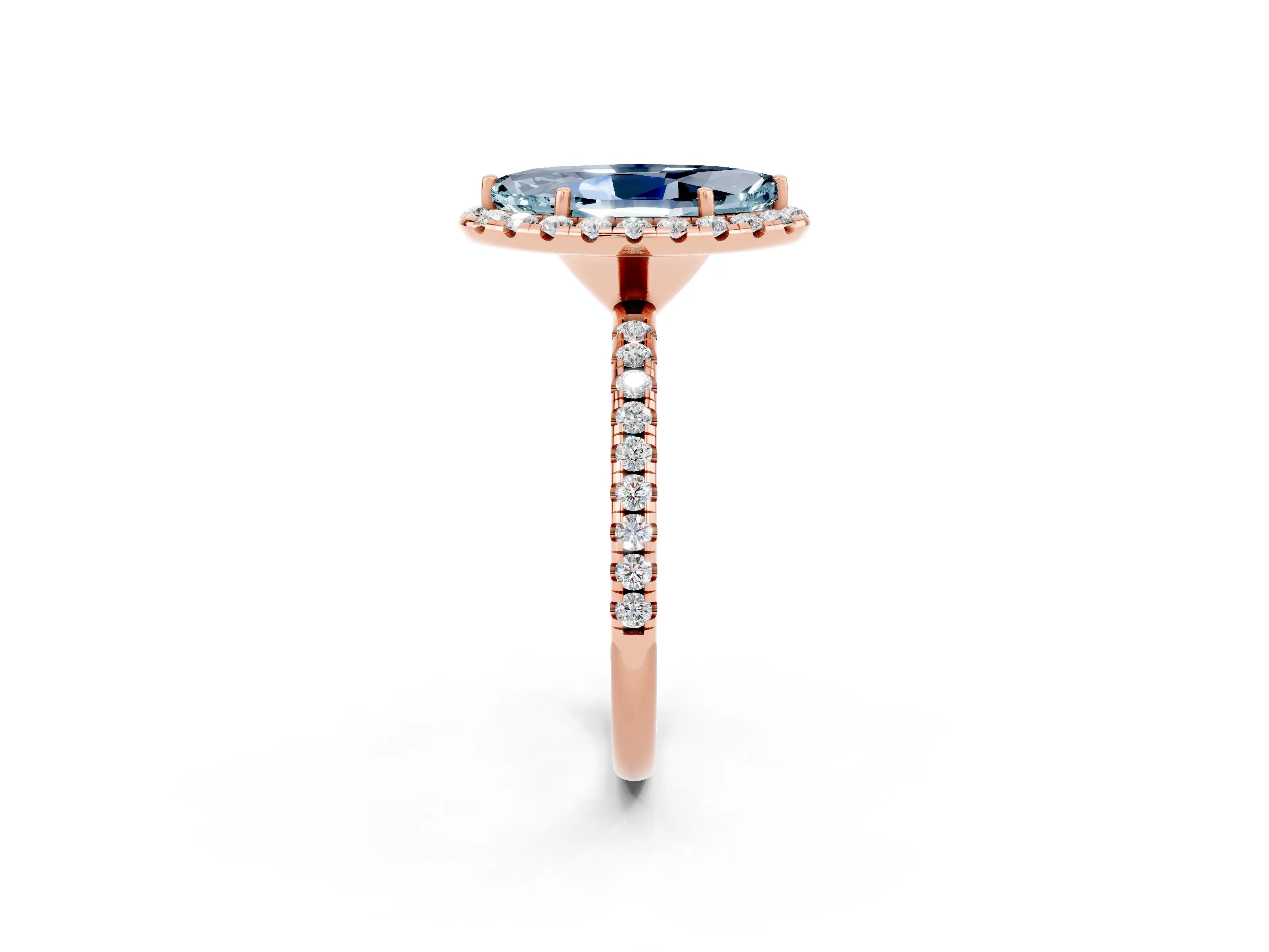 Rose gold Marquise Cut Halo Round Diamond Pavé Band Four-Prong Ring_2